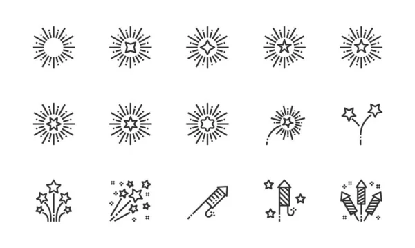 Conjunto Simples Ícones Linha Fogos Artifício Ilustração Celebração Feriado Parte — Vetor de Stock