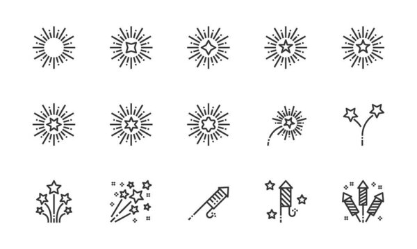 Simple Set of Fireworks Line  Icons  Vector Illustration , celebration, holiday, part