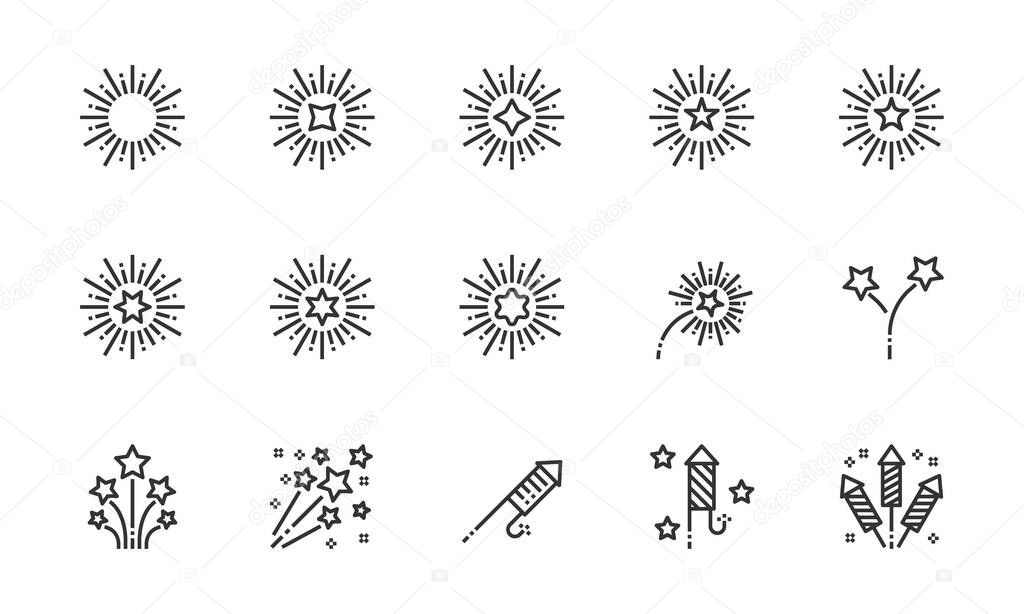 Simple Set of Fireworks Line  Icons  Vector Illustration , celebration, holiday, part