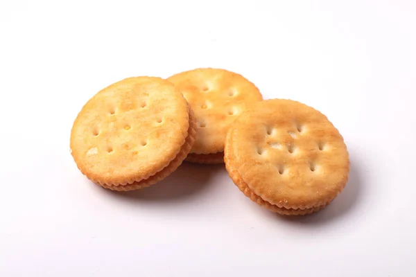 Tres Galletas Saladas Sobre Fondo Blanco — Foto de Stock