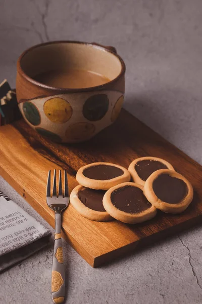Chocolate Cookies Hot Coffee — Stock Photo, Image