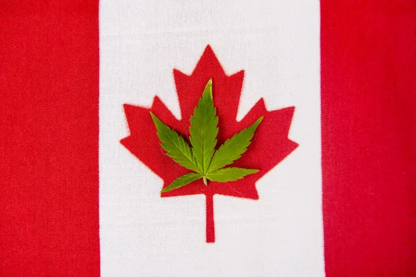 Bandera Canadiense Con Hoja Cannabis Fondo Concepto Marihuana Canada — Foto de Stock