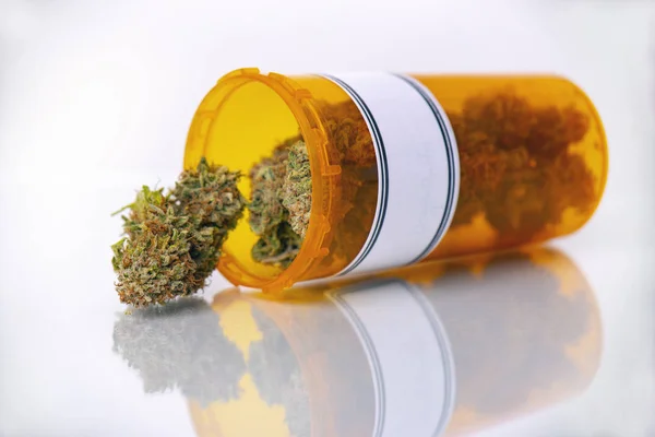 Medical Marijuana Concept Dry Cannabis Buds Isolated White Reflective Surface — Stock Photo, Image
