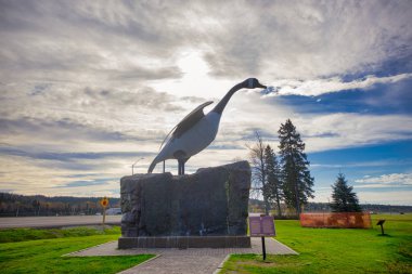 Görünüm'de 1960'larda bakan Transcanada yapilan Ontario, Kanada'da inşa ünlü Wawa dev kaz heykel. 