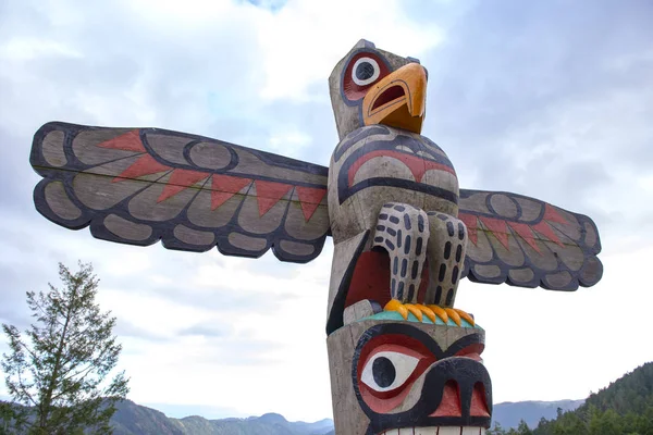 Eagle totem pole at the summit of the Malahat mountain in Vancou