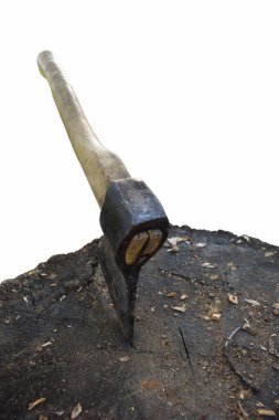 Balta tahta güvertede beyaz kırpma arka planında sıkıştı.