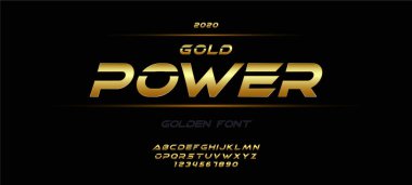 Klasik Altın Metal Krom Alfabe Yazı Tipi. Teknoloji, dijital, film logosu tasarımı için tipografi modern sıradan yazı tipi. Vektör illüstrasyonu.