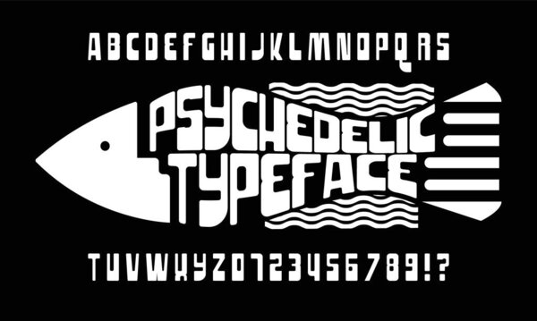 Handcrafted font. An alphabet in the style of 1960s psychedelic posters and album covers