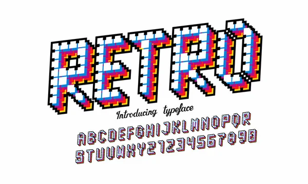 Пиксельный Шрифт Дизайн Компьютерных Игр Битные Буквы Цифры Электронный Футуристический — стоковый вектор