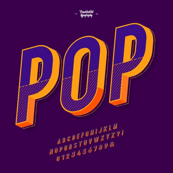 Slanted Pop Art Vintage Sans Serif Font Inglês Alfabeto Colorido —  Vetores de Stock