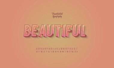 Yazı tipi ve alfabe 3 boyutlu pembe pastel renkli. Üç boyutlu harf ve sayılarla modern yazı tipi. Vektör illüstrasyonu.