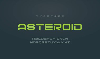Modern Cesur Alfabe Yazı Tipi. Teknoloji, dijital, film logosu için düzenli ve italik yazı tipleri. Vektör illüstrasyonu.
