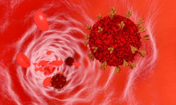Modelo Coronavírus Covid Vasos Sanguíneos Células Sanguíneas Surto Vírus Corrente — Fotografia de Stock