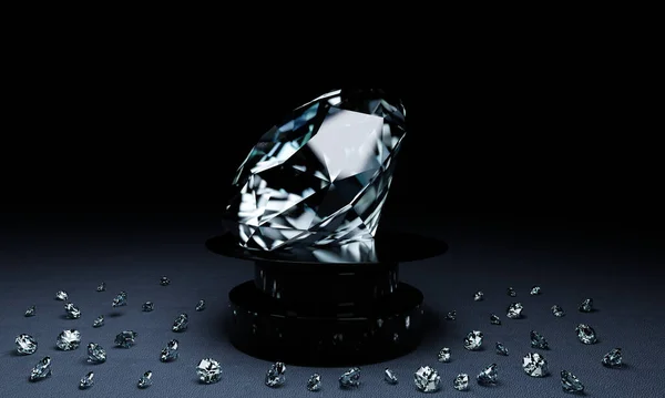 Великий Діамант Встановлений Дисплеї Багато Дрібних Алмазів Розміщених Підлозі Рендерингу — стокове фото