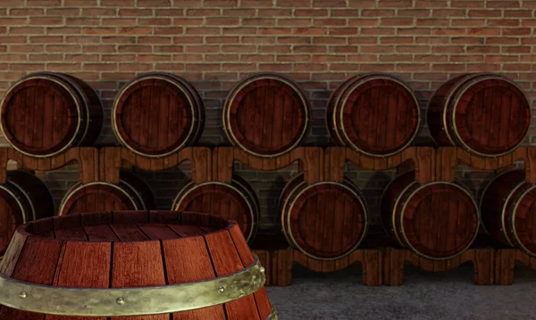 Wooden Barrels Wine Fermentation Room Storing Multiple Wine Fermentation Tanks — Stock Photo, Image