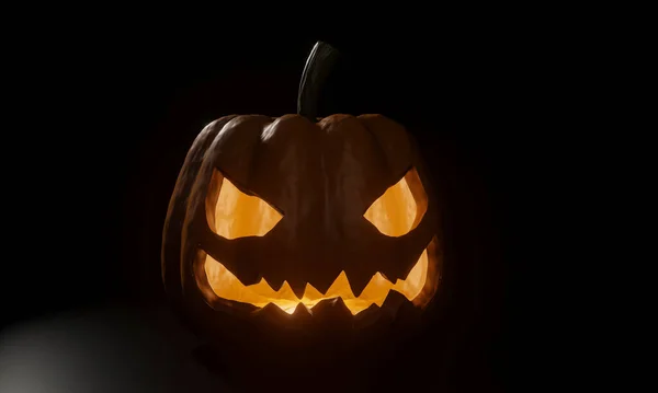 Abóbora Halloween Rosto Demónio Tinha Luz Por Dentro Fundo Preto — Fotografia de Stock