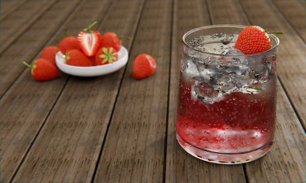Mocktail Strawberry Nectar Soda Does Mix Alcohol Fresh Strawberries Ceramic — Stock Photo, Image