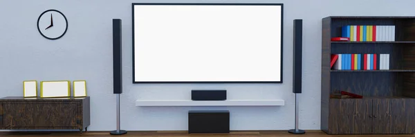 Home Theater White Plaster Wall Big Wall Screen Audio Equipment — Stock Photo, Image