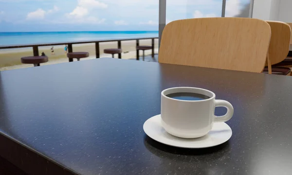 Café Noir Dans Une Tasse Blanche Sur Une Table Motifs — Photo