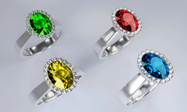 Bague Est Faite Platine Décoré Diamants Rouges Nombreuses Couleurs Diamants — Photo