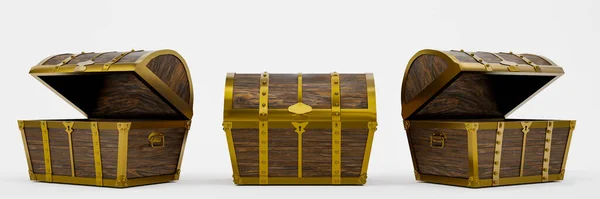 Starověká Pokladnice Vyrobena Zlatého Dřeva Kovových Desek Zlatými Kolíky Truhla — Stock fotografie