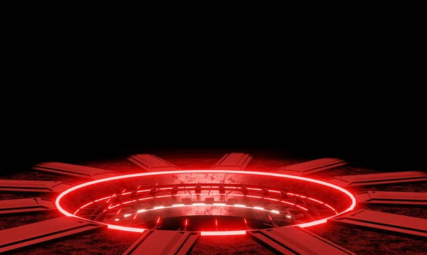 Зарядная Станция Технология Красного Свечения Металлическая Основа Пятнами Ржавчины Темный — стоковое фото