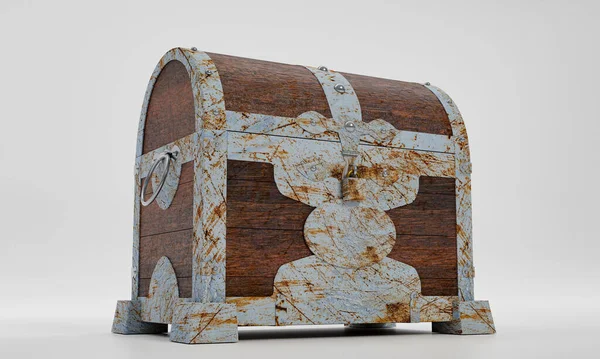 Rusty Starý Poklad Nebo Dřevěný Poklad Truhlice Izolované Bílém Pozadí — Stock fotografie