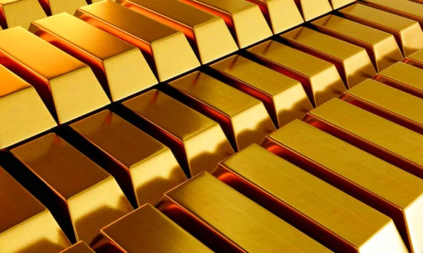 Spousta Zlatých Prutů Jsou Uspořádány Uspořádány Řadě Dopravuje Obchodní Linie — Stock fotografie