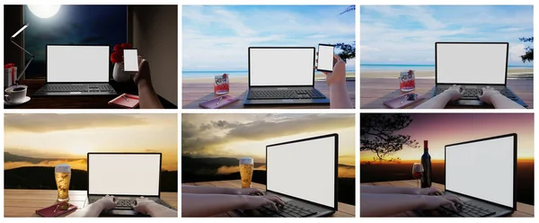 Set Von Einem Computer Oder Laptop Mit Einem Leeren Bildschirm — Stockfoto