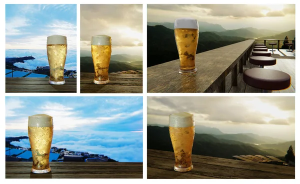 Conjunto Vaso Cerveza Transparente Con Cerveza Fría Completa Espuma Boca —  Fotos de Stock