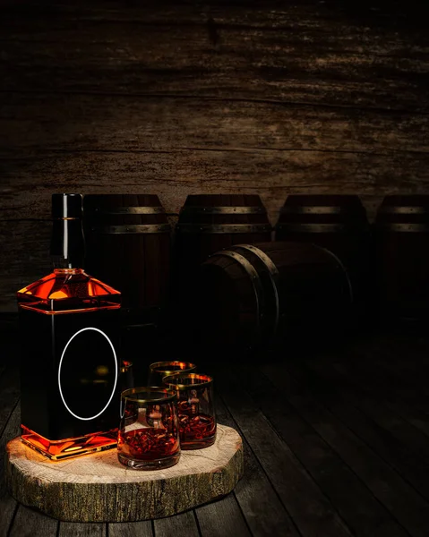 Luxus Likőrös Üveget Vagy Whiskys Üveget Egy Egész Üveg Italt — Stock Fotó