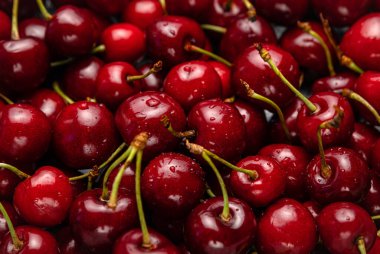 Taze olgun vişne arkaplanı Üst görünüm Stok fotoğrafını kapat