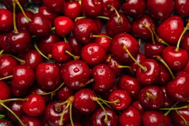 Taze olgun vişne arkaplanı Üst görünüm Stok fotoğrafını kapat