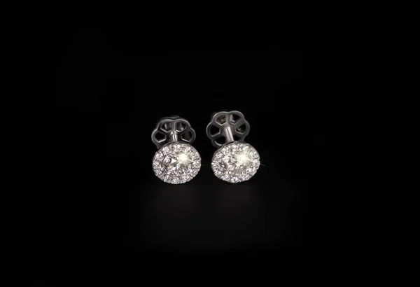 Gold Earrings Precious Stone Diamond Isolated Black Background Stock Picture