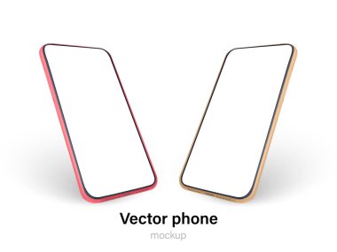 Beyaz arka planda izole edilmiş vektör telefonları. İş sunumları için boş ekran kullan.