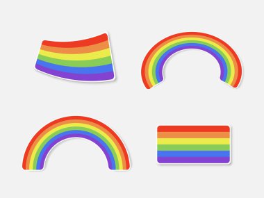 Beyaz arkaplanda izole edilmiş renkli gökkuşakları. Çıktıya ayarlı çıkartma. LGBT bayrağı. Vektör illüstrasyonu.