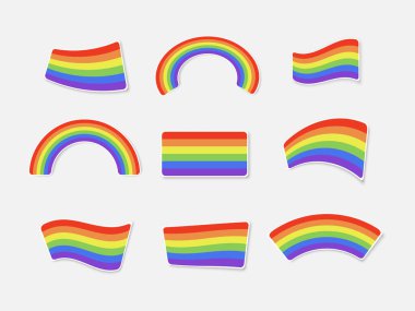 Beyaz arkaplanda izole edilmiş renkli gökkuşakları. Çıktıya ayarlı çıkartma. LGBT bayrağı. Vektör illüstrasyonu.