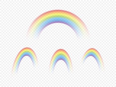 Şeffaf arkaplanda izole edilmiş renkli gökkuşakları kümesi. Vektör illüstrasyonu.
