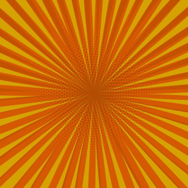 Pop art retro karikatür arka planı, sarı renk, şimşek patlaması yarım ton noktalar. Vektör illüstrasyonu.