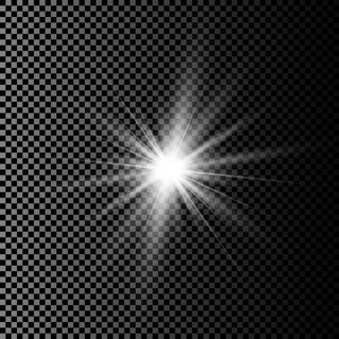 Ekose vektör arka planında şeffaflık içeren ışık efektleri. Beyaz parlayan ışık patlaması.
