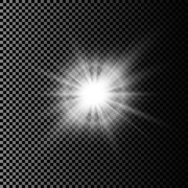 Ekose vektör arka planında şeffaflık içeren ışık efektleri. Beyaz parlayan ışık patlaması.