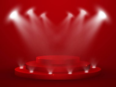 Podyumlu 3D Besteleme. Round Pedestal ve Space ile stüdyo. İniş Sayfası, Vitrin, Ürün Sunumu için Geleceğin İç Arkaplanı.