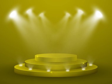 Podyumlu 3D Besteleme. Round Pedestal ve Space ile stüdyo. İniş Sayfası, Vitrin, Ürün Sunumu için Geleceğin İç Arkaplanı.