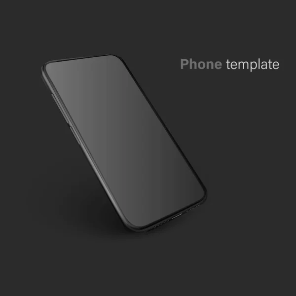 Téléphone Vectoriel Noir Isolé Sur Fond Noir Modèle Réaliste Maquette — Image vectorielle