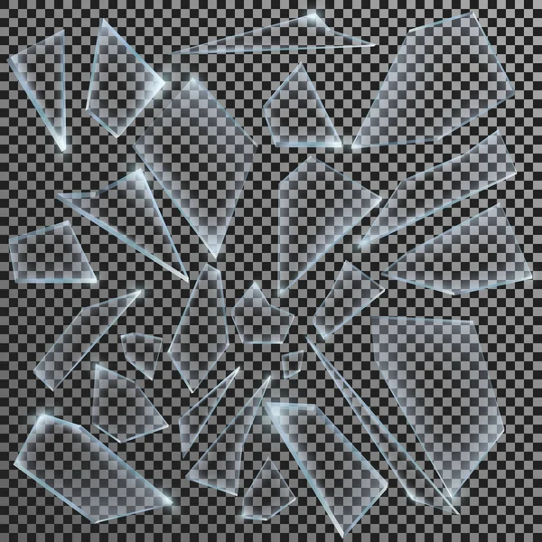 Реалістичні Шматки Розбитого Скла Прозорому Фоні Гострий Шматок Векторні Ілюстрації — стоковий вектор