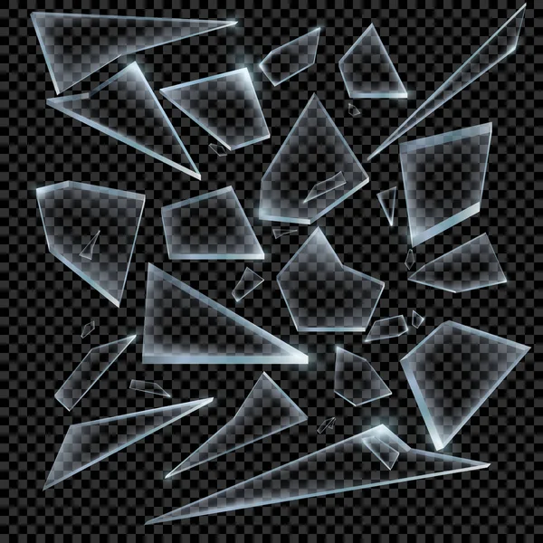 Şeffaf Arkaplan Keskinliğinde Kırık Cam Kırıkları. Vektör illüstrasyonu.