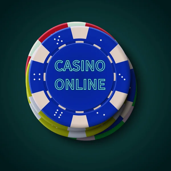 濃い青の背景にカジノのポーカーチップ オンラインカジノ ブラックジャックポスター — ストックベクタ