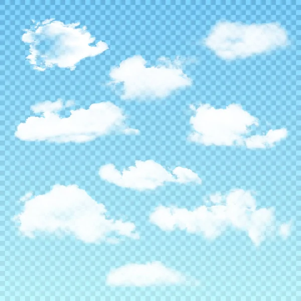 Ensemble Vectoriel Nuages Isolés Réalistes Sur Fond Transparent Illustration Vectorielle — Image vectorielle