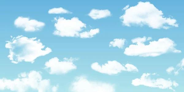 蓝色背景上的一组现实的孤立云团 矢量说明 — 图库矢量图片