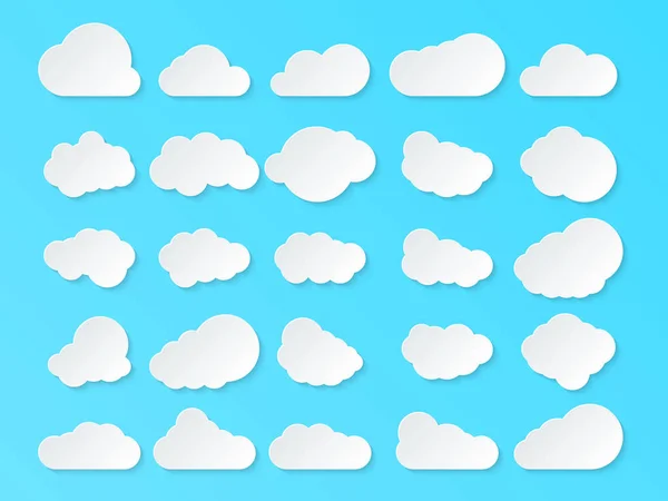雲のセット 青い背景に隔離された漫画の雲 ベクターイラスト — ストックベクタ